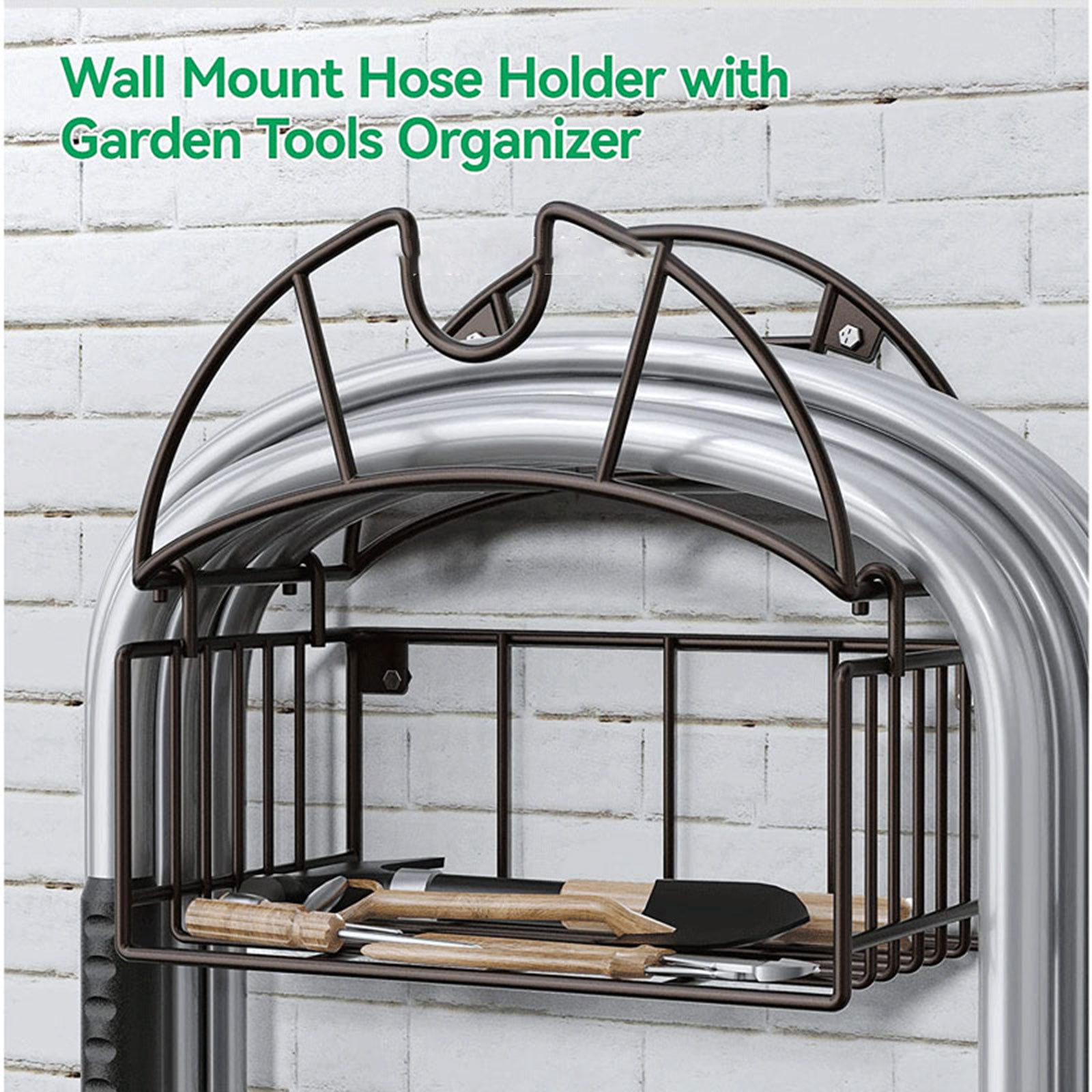 Smart Garden Storage - Wandmontierter Gartenschlauchhalter mit Werkzeug-Organizer-Halterung, stabiler Wasserrohr-Aufhänger,